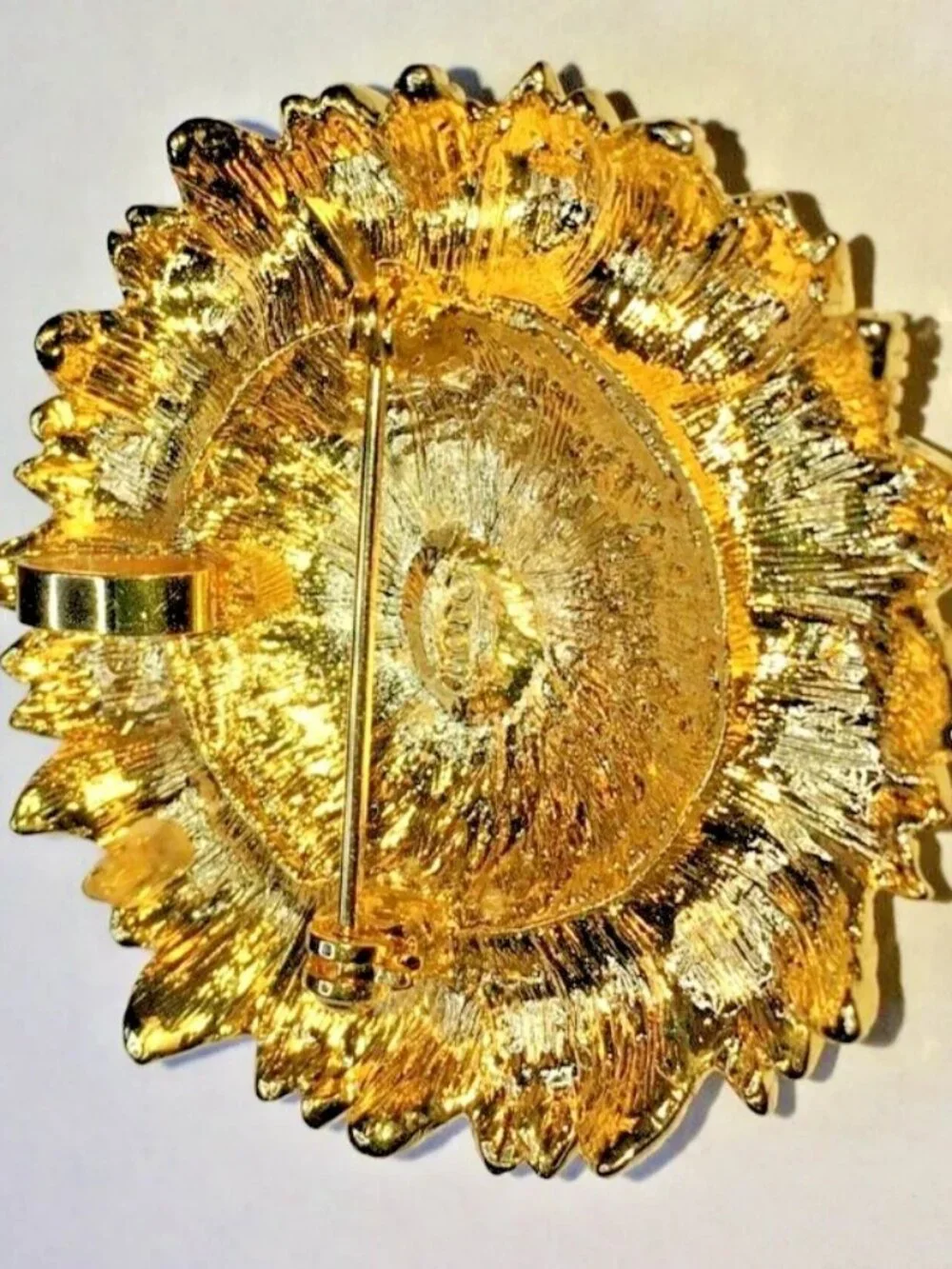 Vintage Signed Modo Gold Sunflower STATEMENT Pendant- Brooch Pin Faux Pearls